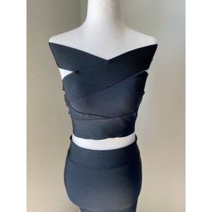 WOW COUTURE - Black - Small - Bandage Crop w/ Pencil Skirt
